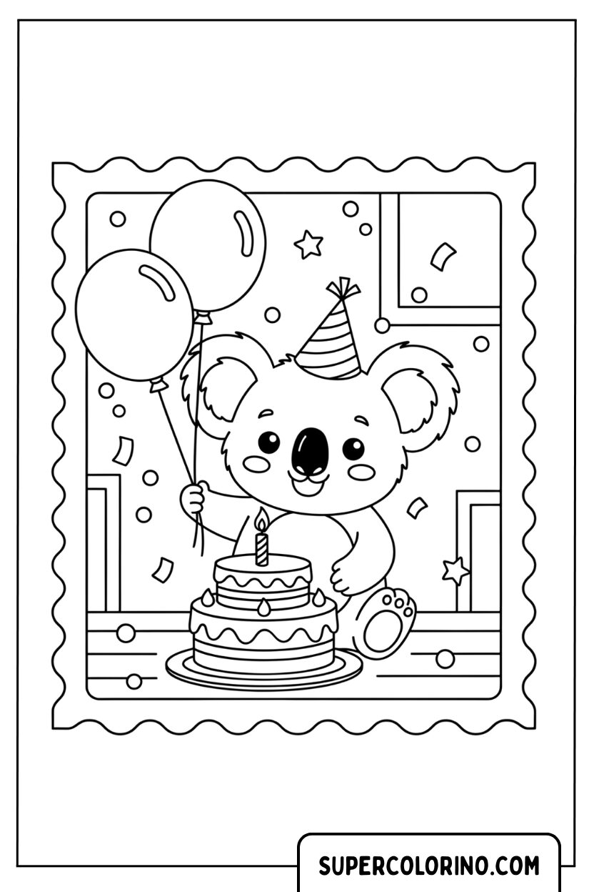 Coloriage d'un koala qui fête son anniversaire