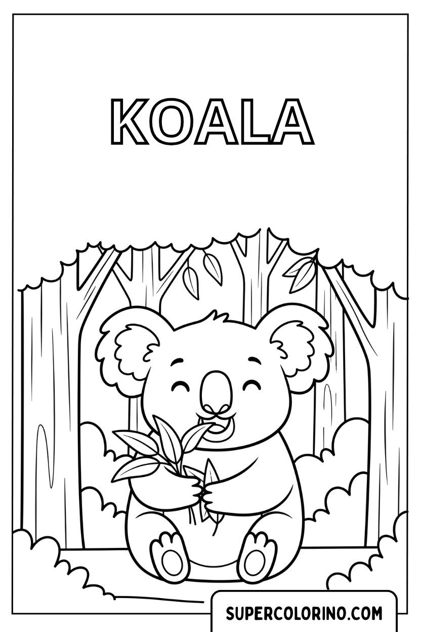 Coloriage d'un koala mangeant des feuilles d'eucalyptus