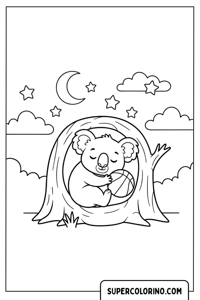 Coloriage d'un koala se reposant dans le coffre