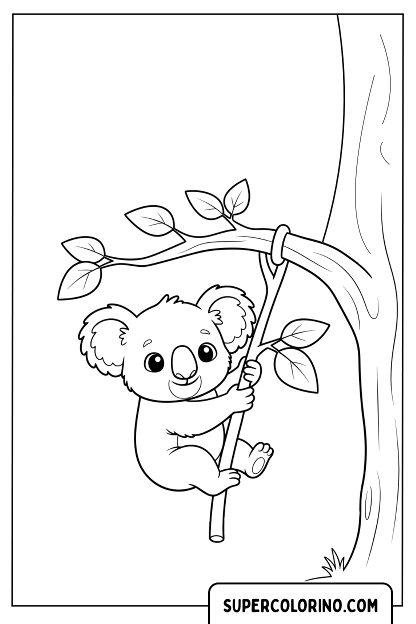 Dessin d'un koala grimpant sur