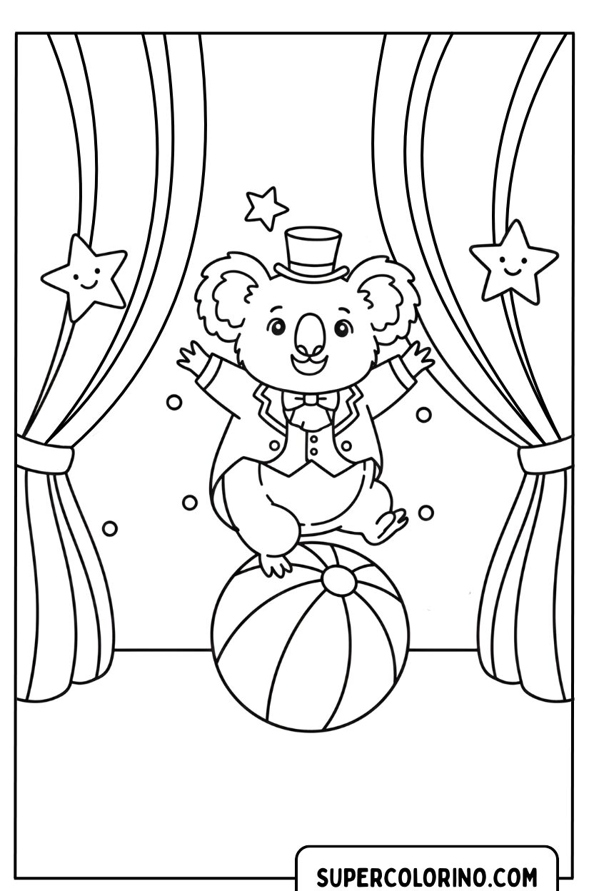 Coloriage d'un koala équilibriste au cirque
