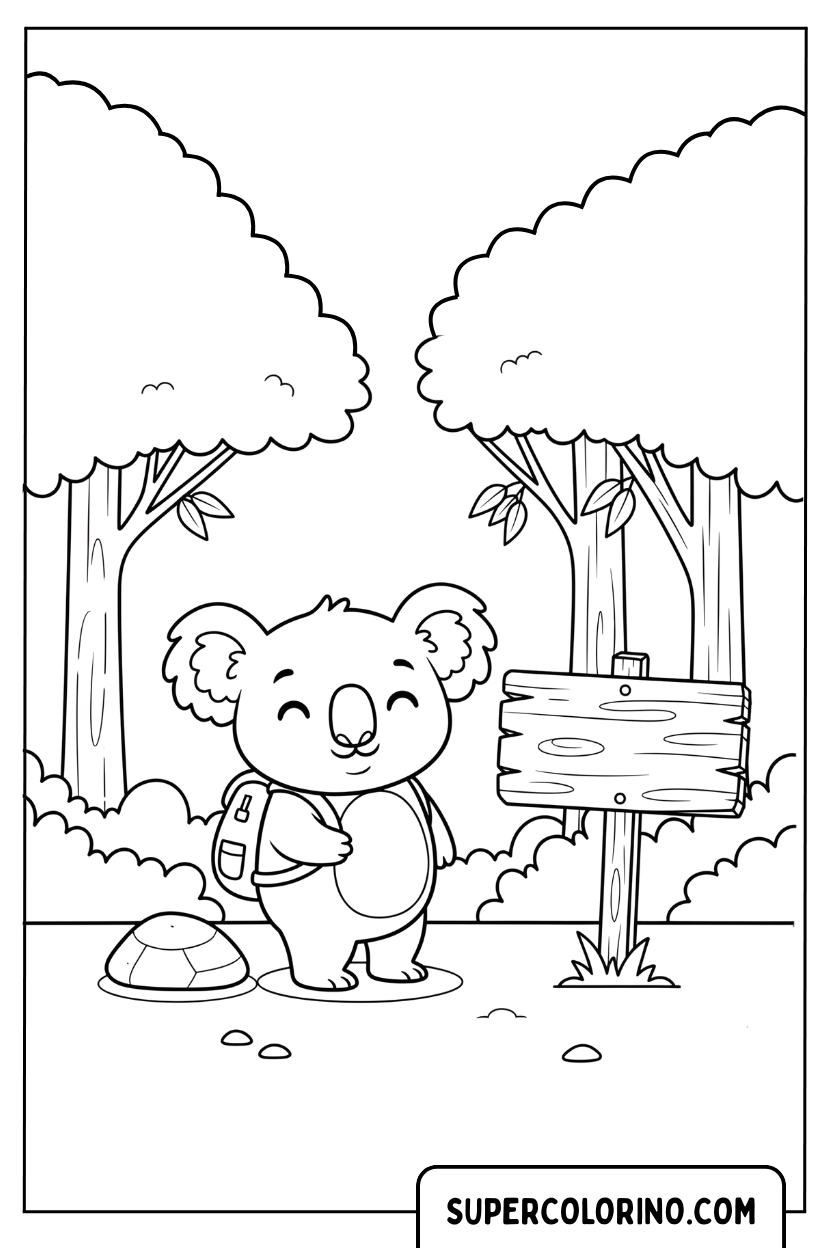Coloriage d'un explorateur de koala dans les bois