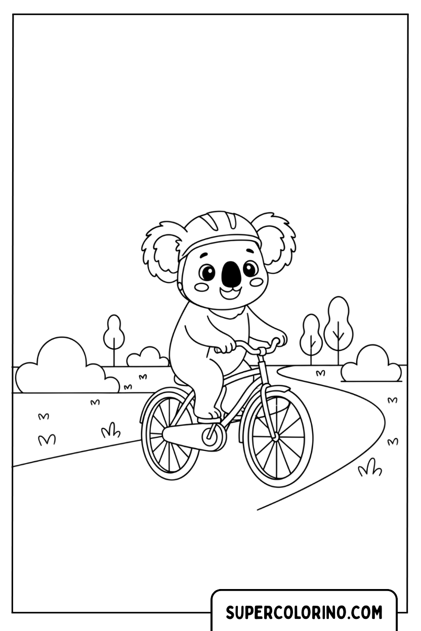 Coloriage d'un koala sur un vélo