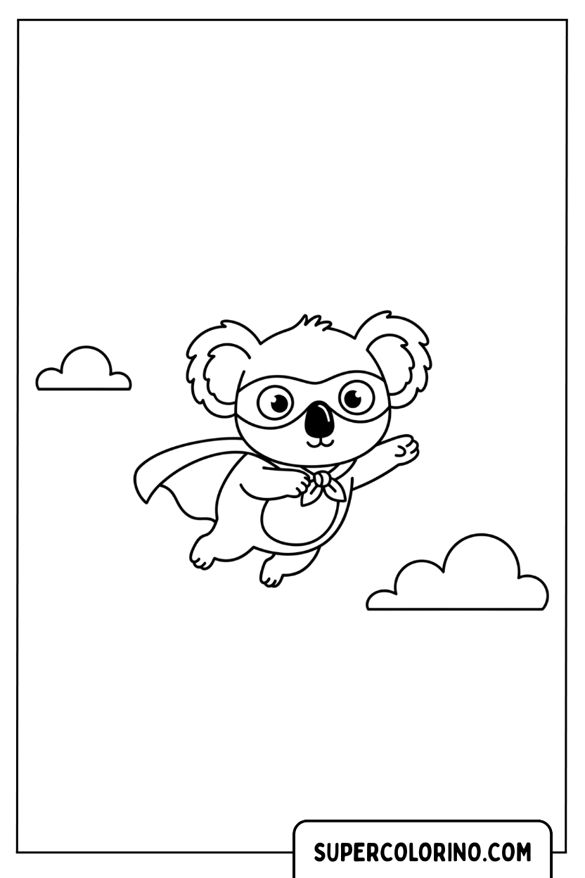 Coloriage d'un koala de super-héros en vol