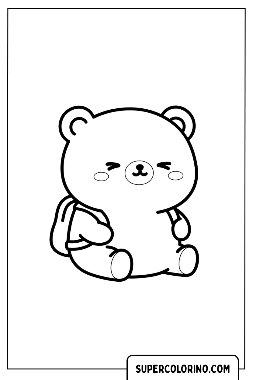 Malvorlage eines Kawaii-Bären mit Rucksack
