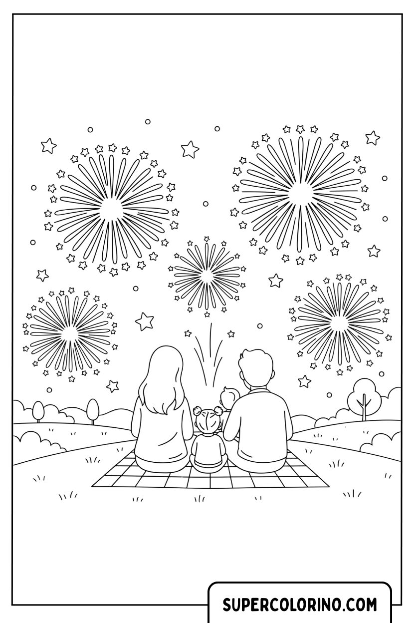 Malvorlage eines Paares, das das Feuerwerk beobachtet