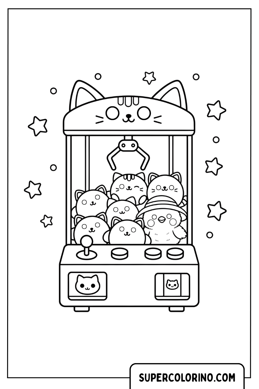 Malvorlage einer kawaii Stofftier-Fangmaschine