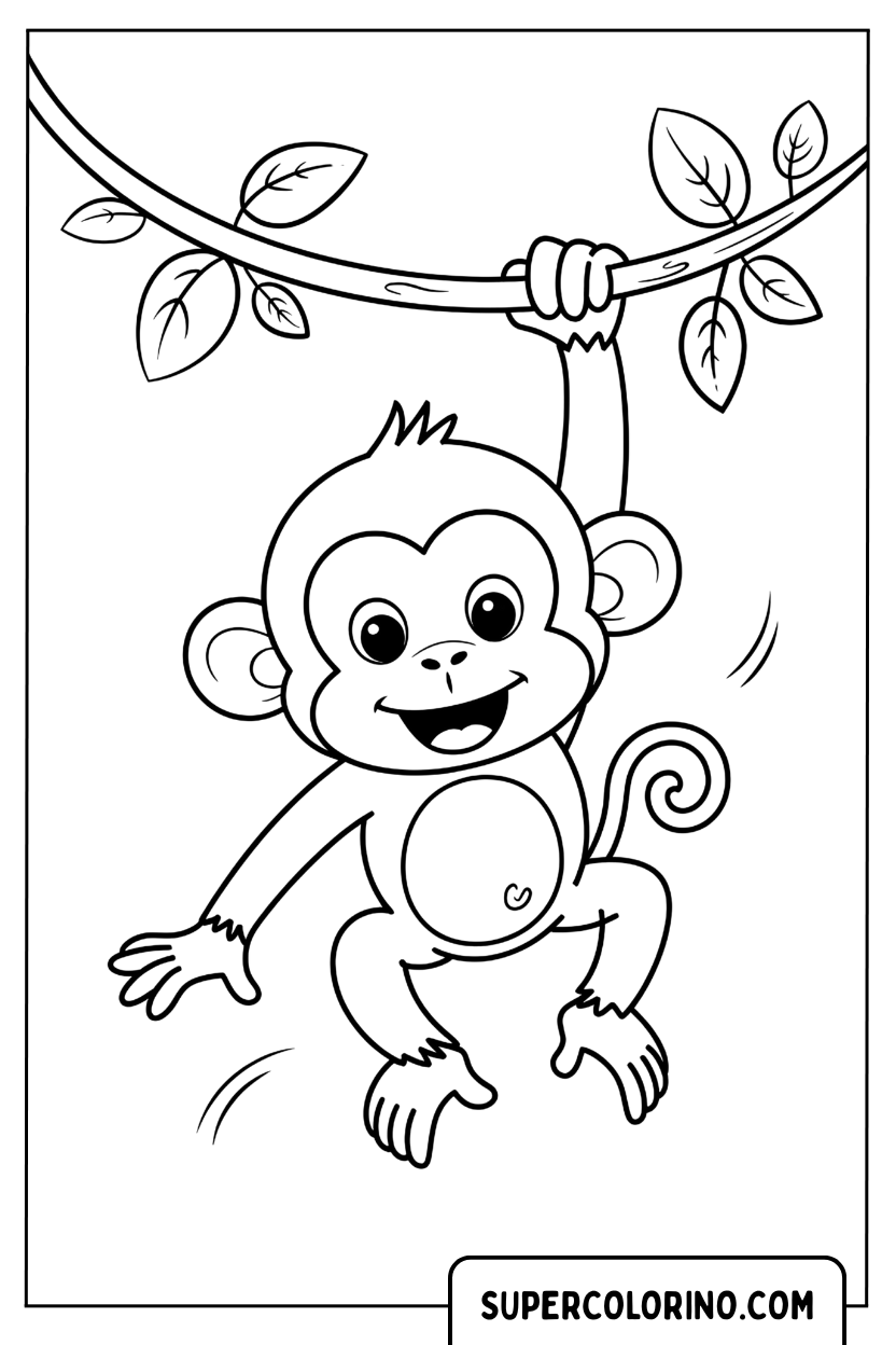 Coloriage d'un petit singe dynamique sur la vigne