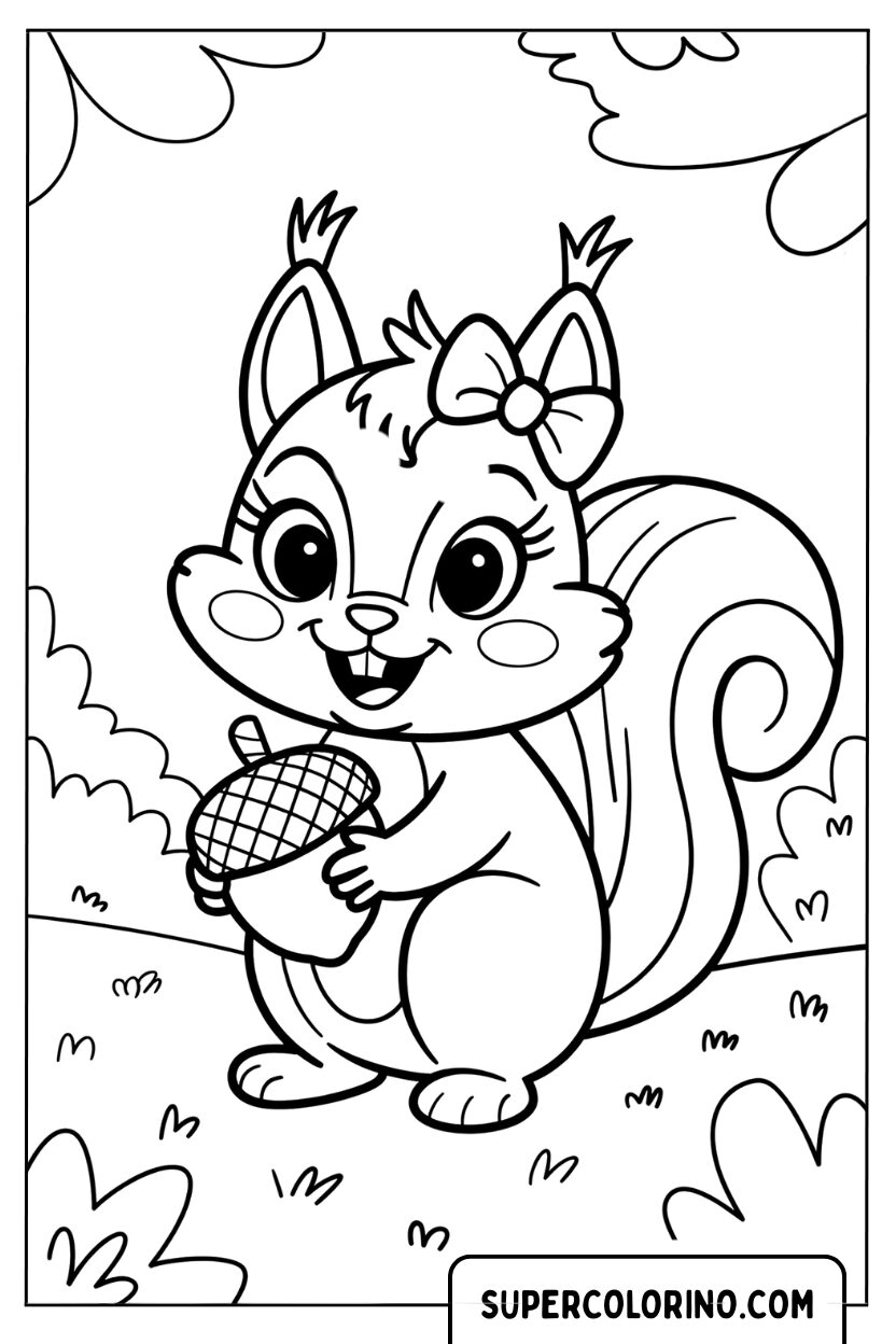 Coloriage d'un petit écureuil avec un noeud élégant