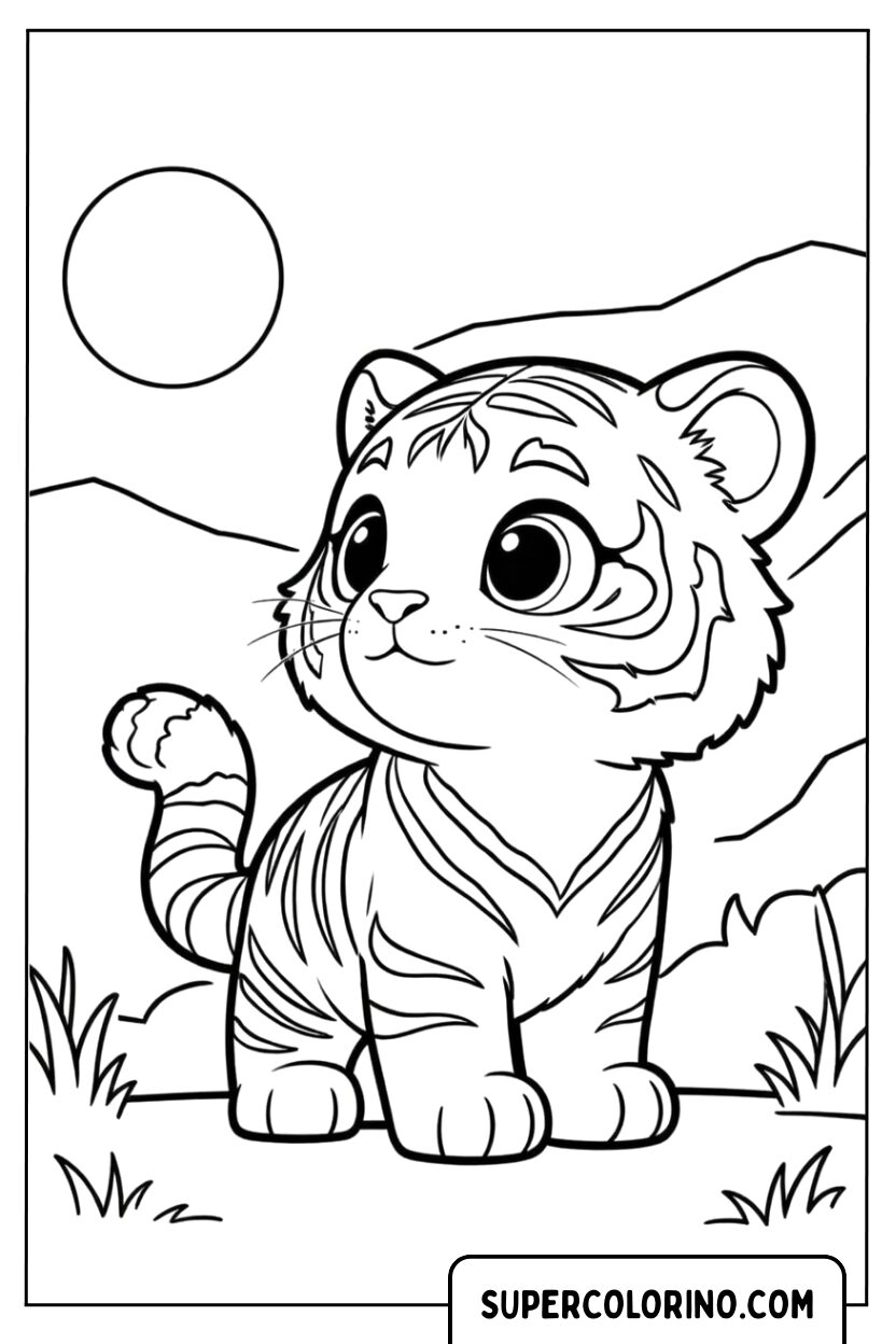 Malvorlage eines kawaii Tigerbabys