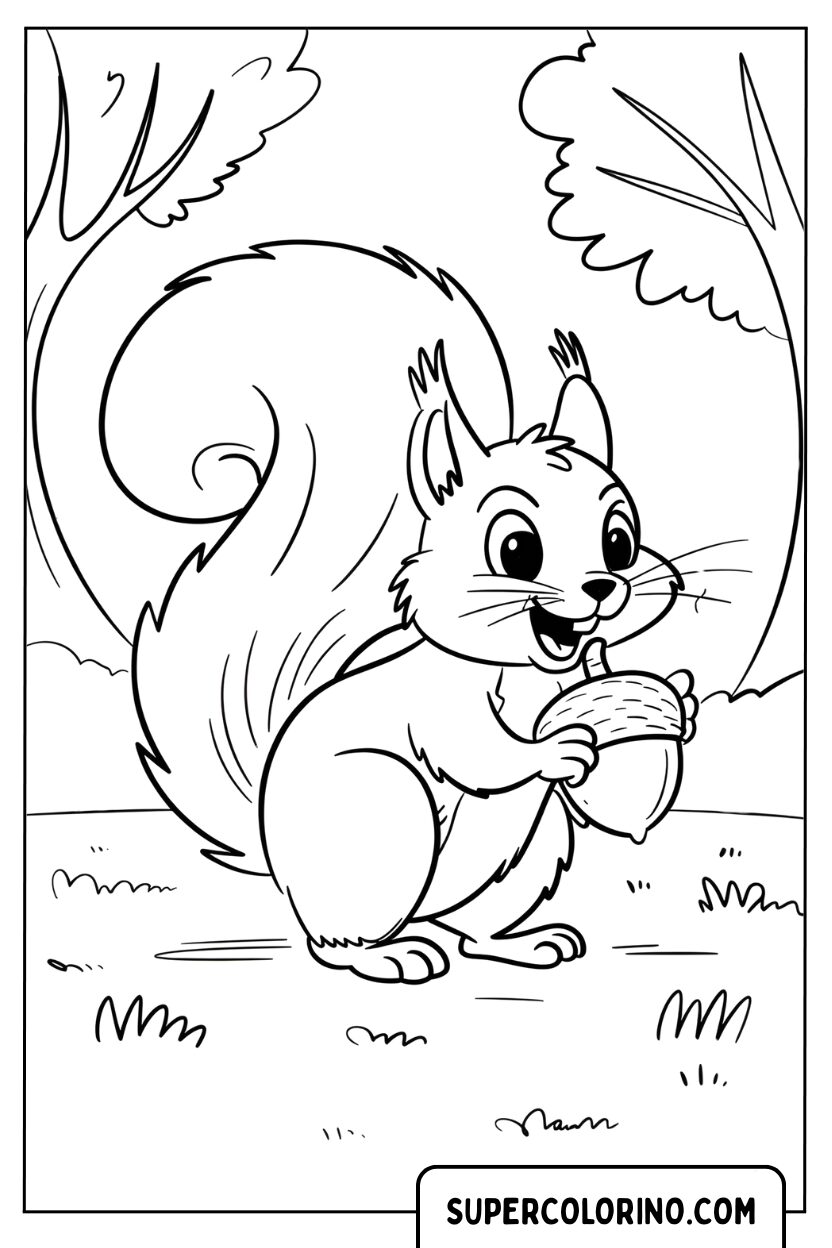 Coloriage d'un écureuil avec une queue touffue