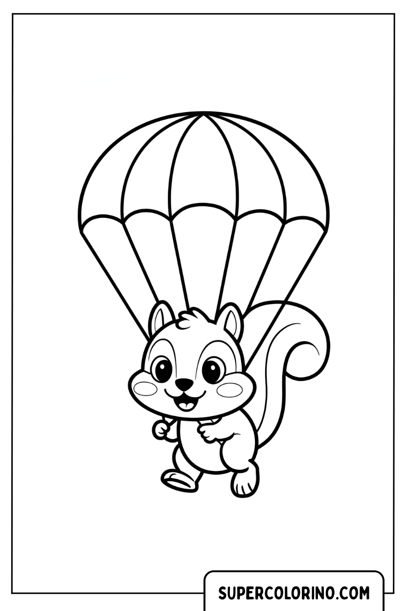 Coloriage d'un écureuil avec un parachute