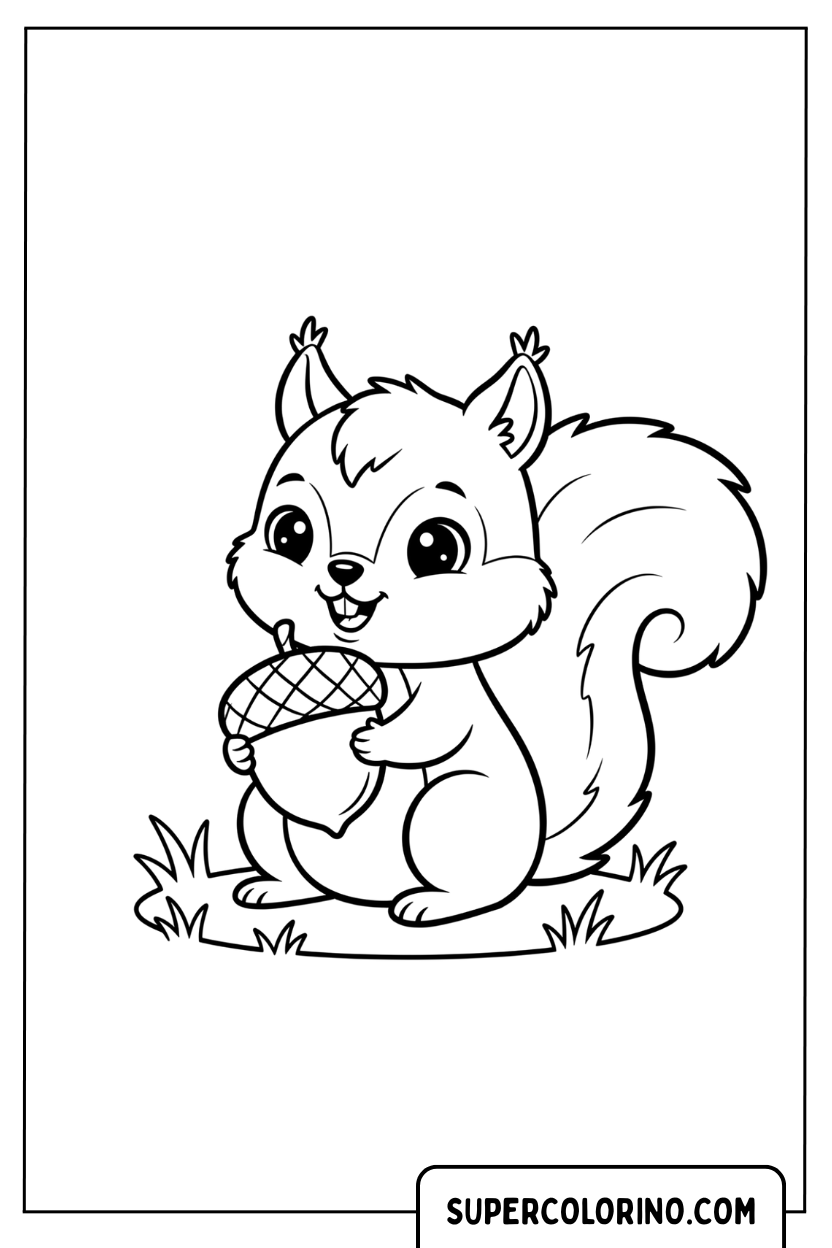 Coloriage d'un écureuil heureux dans l'herbe