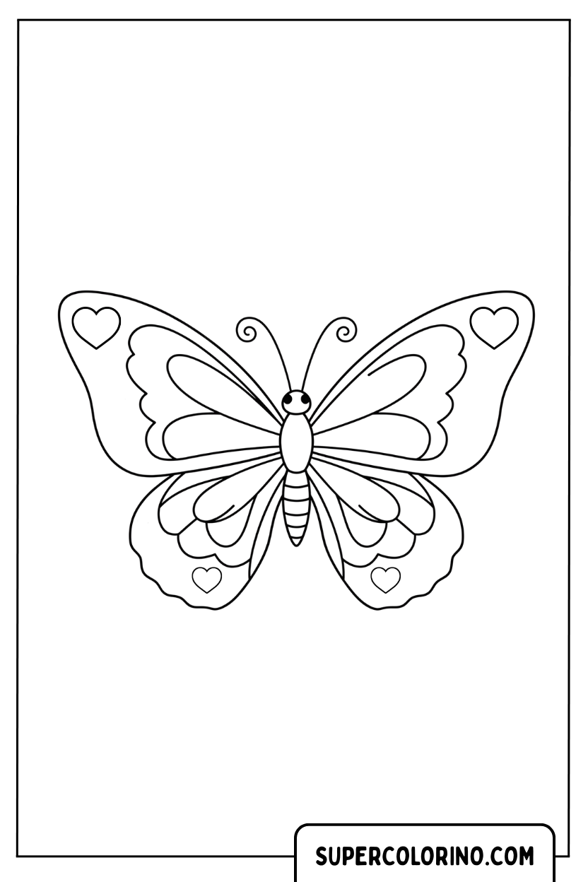 Vlinder met hartmotieven om in te kleuren