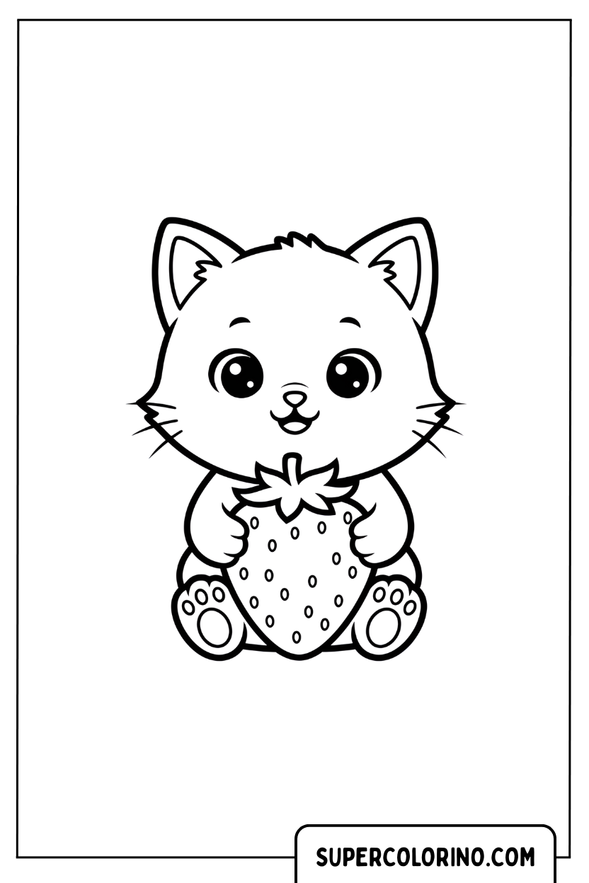 Chaton à la fraise à colorier