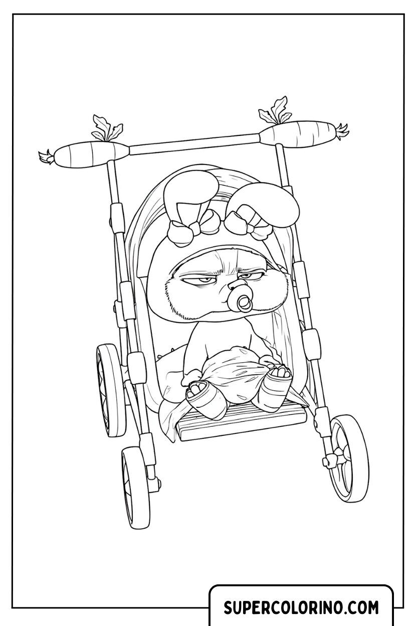 Coloriage de M. Big bébé dans une poussette