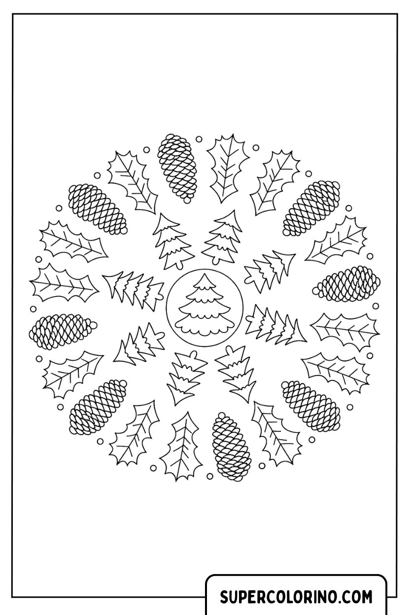 Mandala-Tannenzapfen und Bäume zum Ausmalen