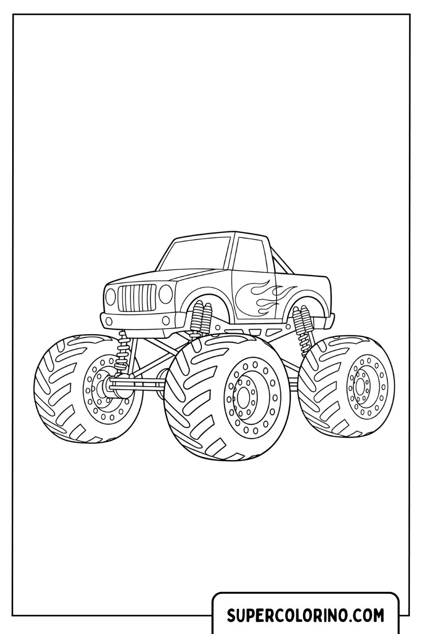 Monster Truck Classico Vista Laterale Pagina da Colorare