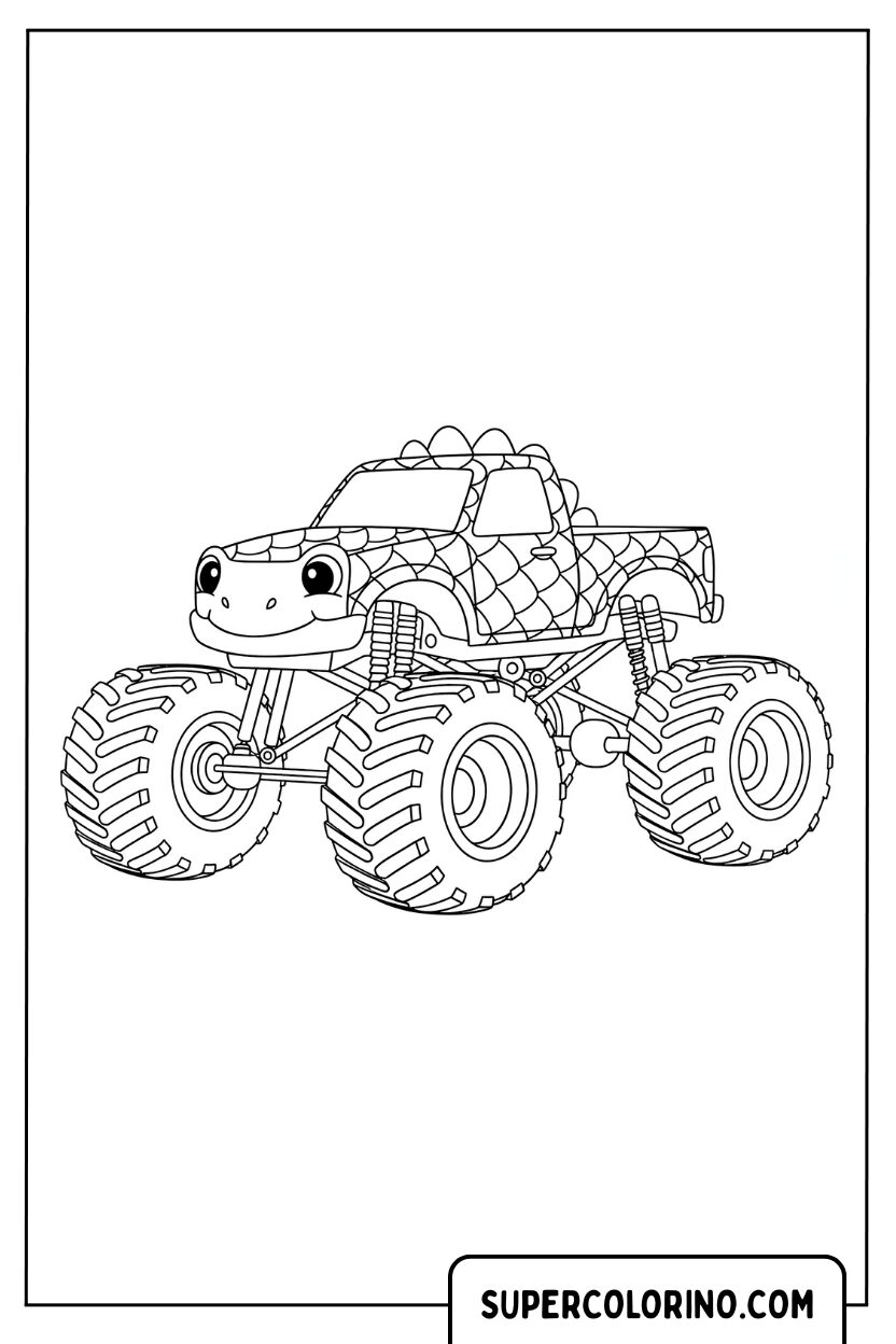 Monster Truck Dinosauro Carino Pagina da Colorare