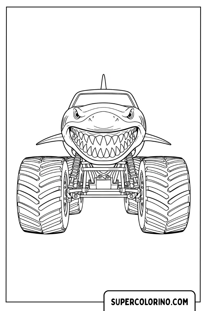 Monster Truck Squalo Vista Frontale Pagina da Colorare