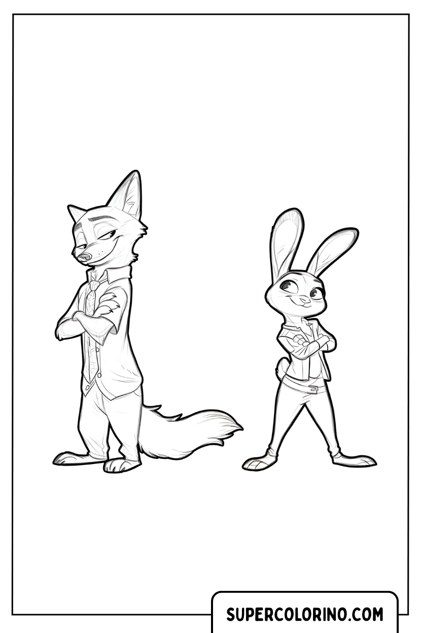 Coloriage - Nick Wilde et Judy Hopps debout ensemble