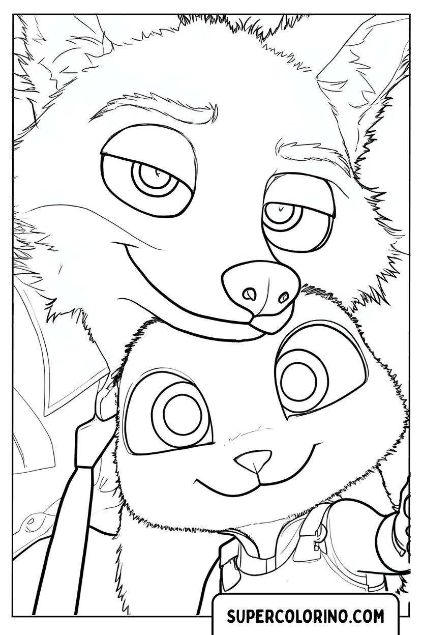 Coloriage de Nick Wilde et Judy Hopps en gros plan