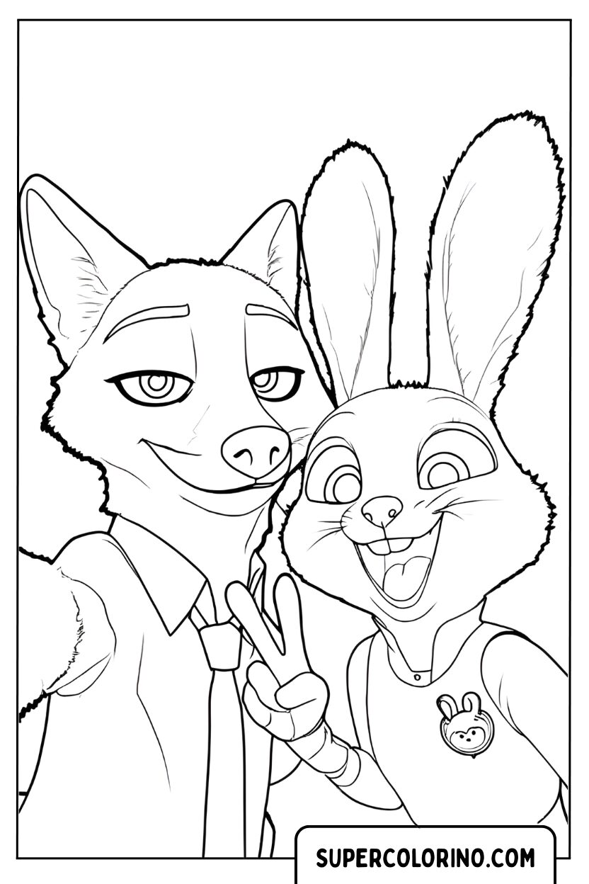 Coloriage - Selfie de Nick Wilde et Judy Hopps pour Colorier