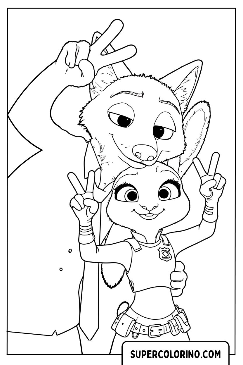 Coloriage - Le geste de paix de Nick et Judy