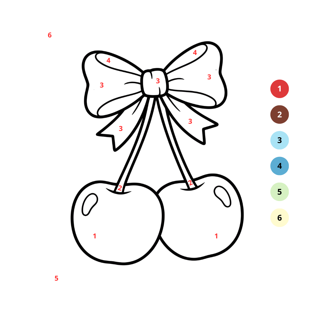 Coloriage numéroté avec des cerises simples