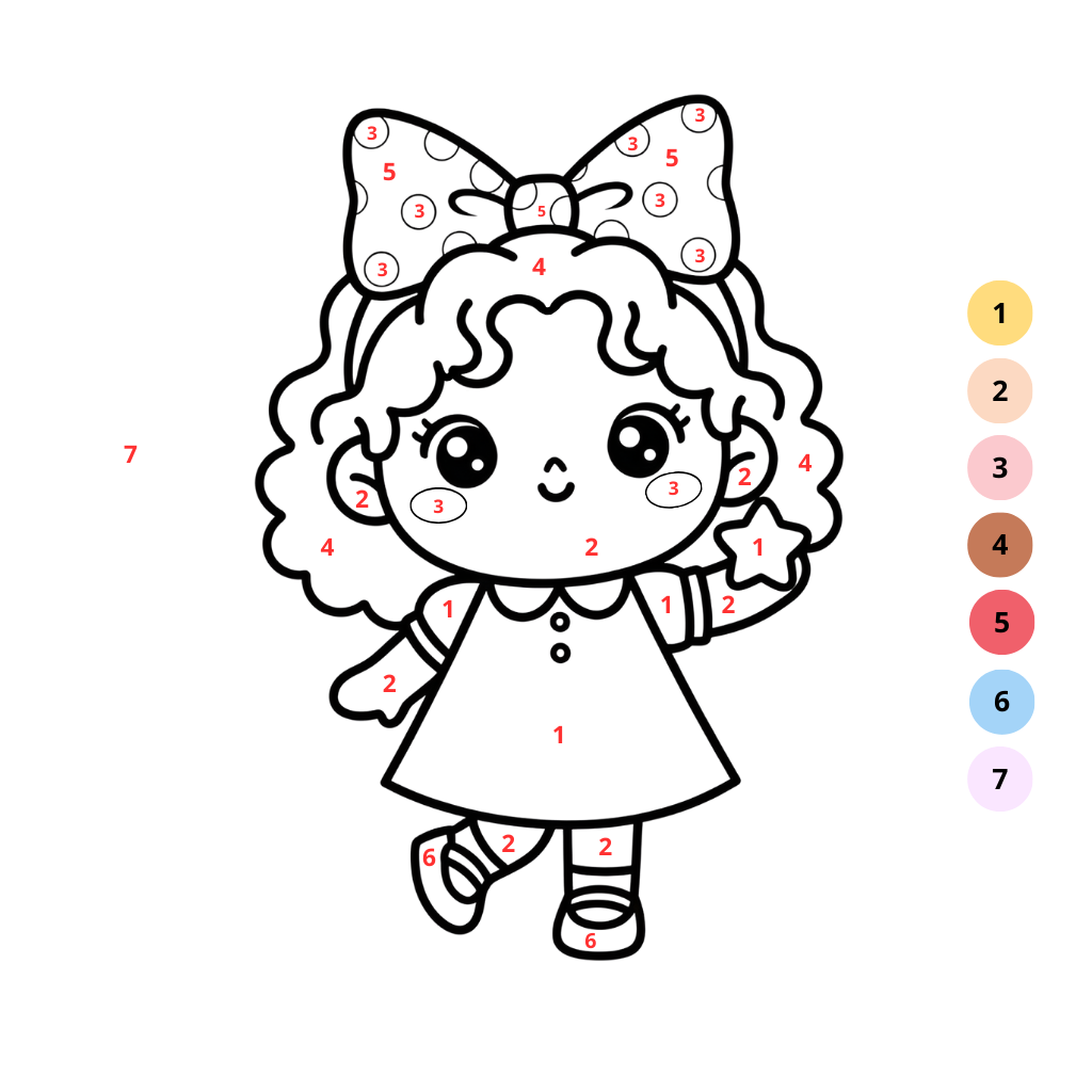 Kawaii Mädchen nummerierte Malseite