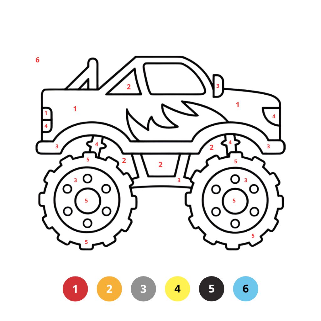 Pagina da colorare numerata monster truck