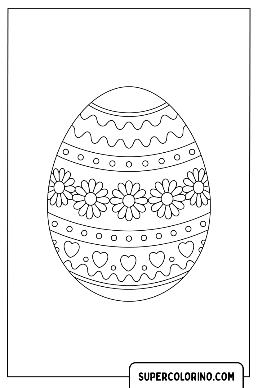 Un gros œuf de Pâques avec un motif floral à colorier