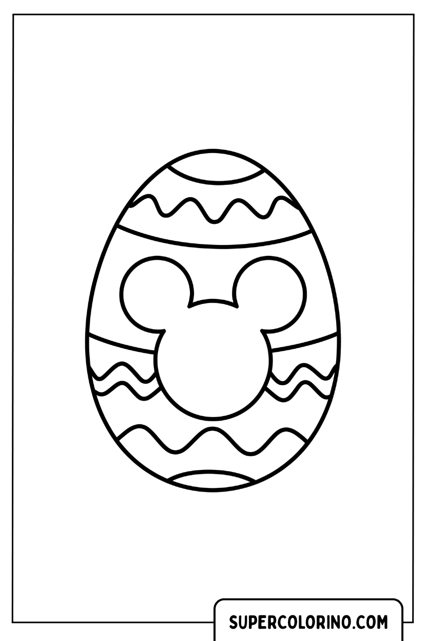 Un œuf de Pâques avec des dessins de Mickey Mouse à colorier