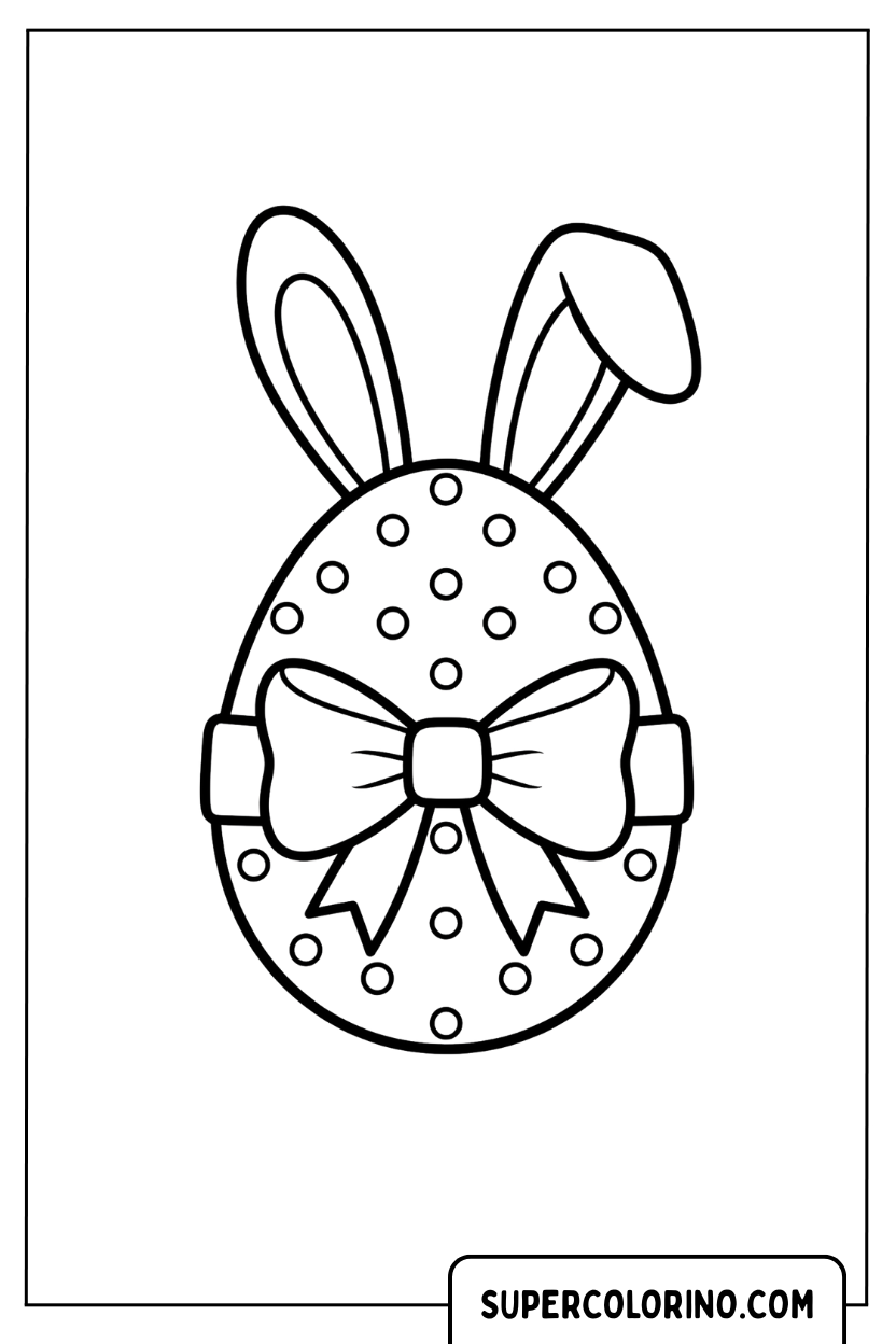 Un œuf de Pâques avec des oreilles de lapin et un motif à pois à colorier