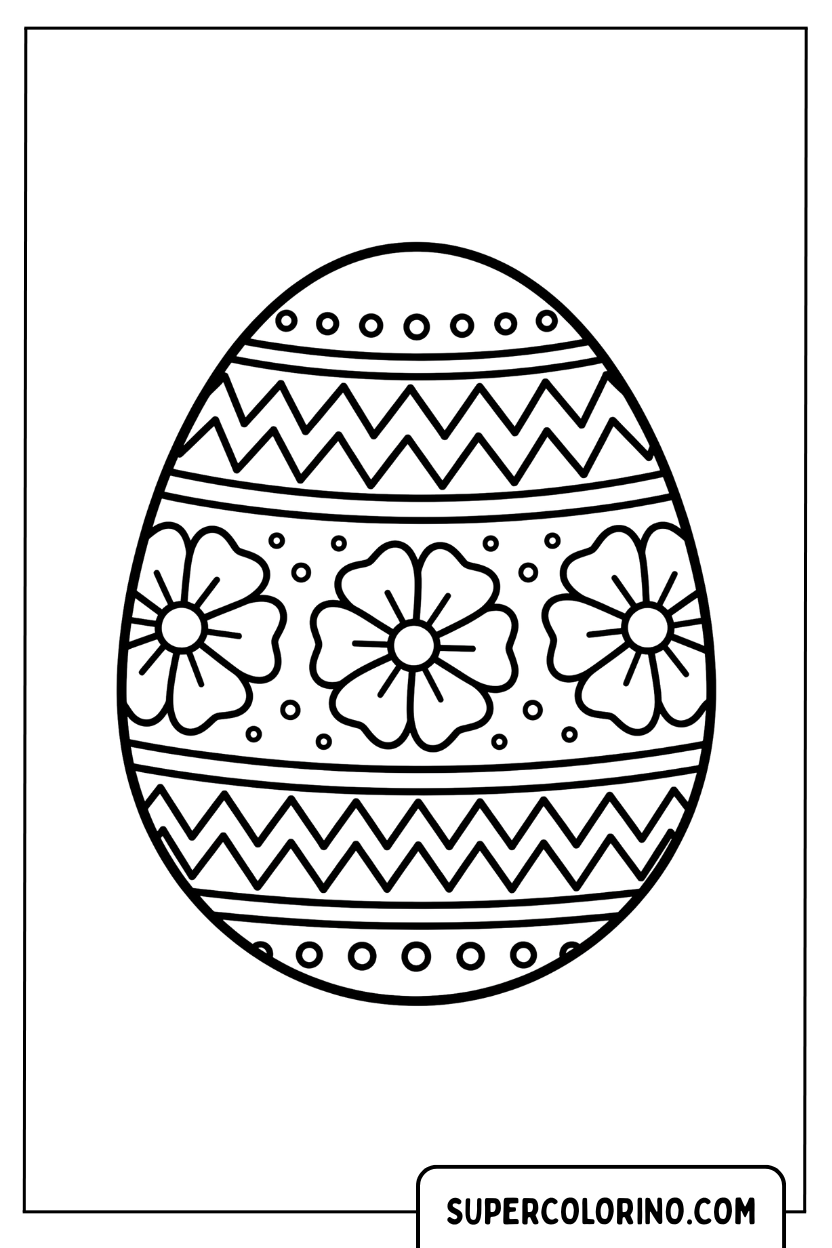 Un œuf de Pâques avec un grand motif de marguerite à colorier