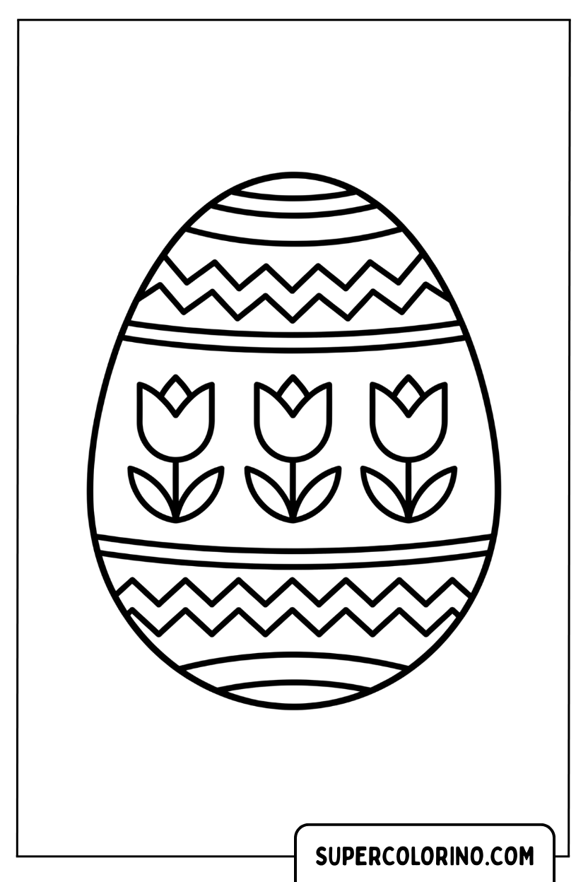 Un œuf de Pâques avec un motif de tulipe à colorier