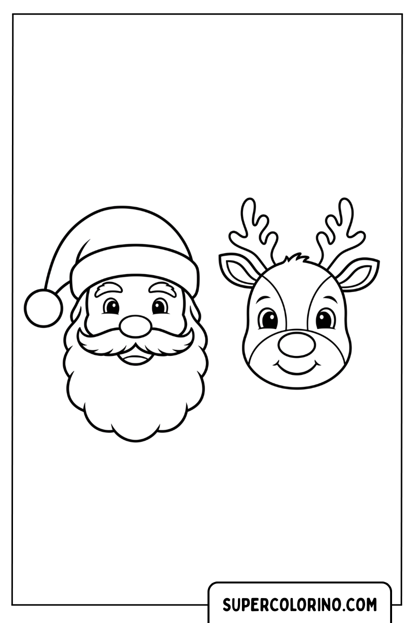 Zeichnung der Gesichter des Weihnachtsmanns und des Rentiers zum Ausmalen