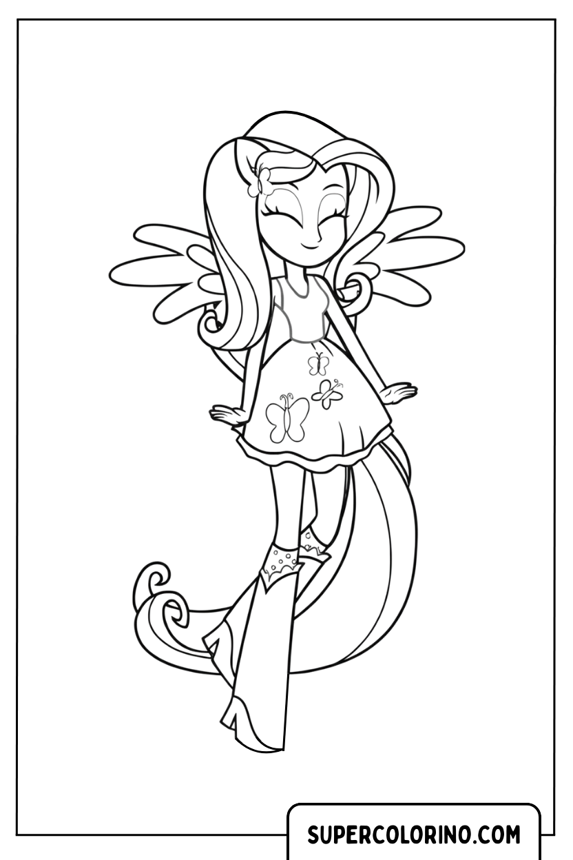 Coloriage de Fluttershy Equestria Girl avec des ailes