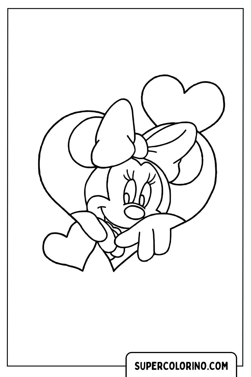 Coloriage de Minnie Mouse à l'intérieur d'un grand coeur