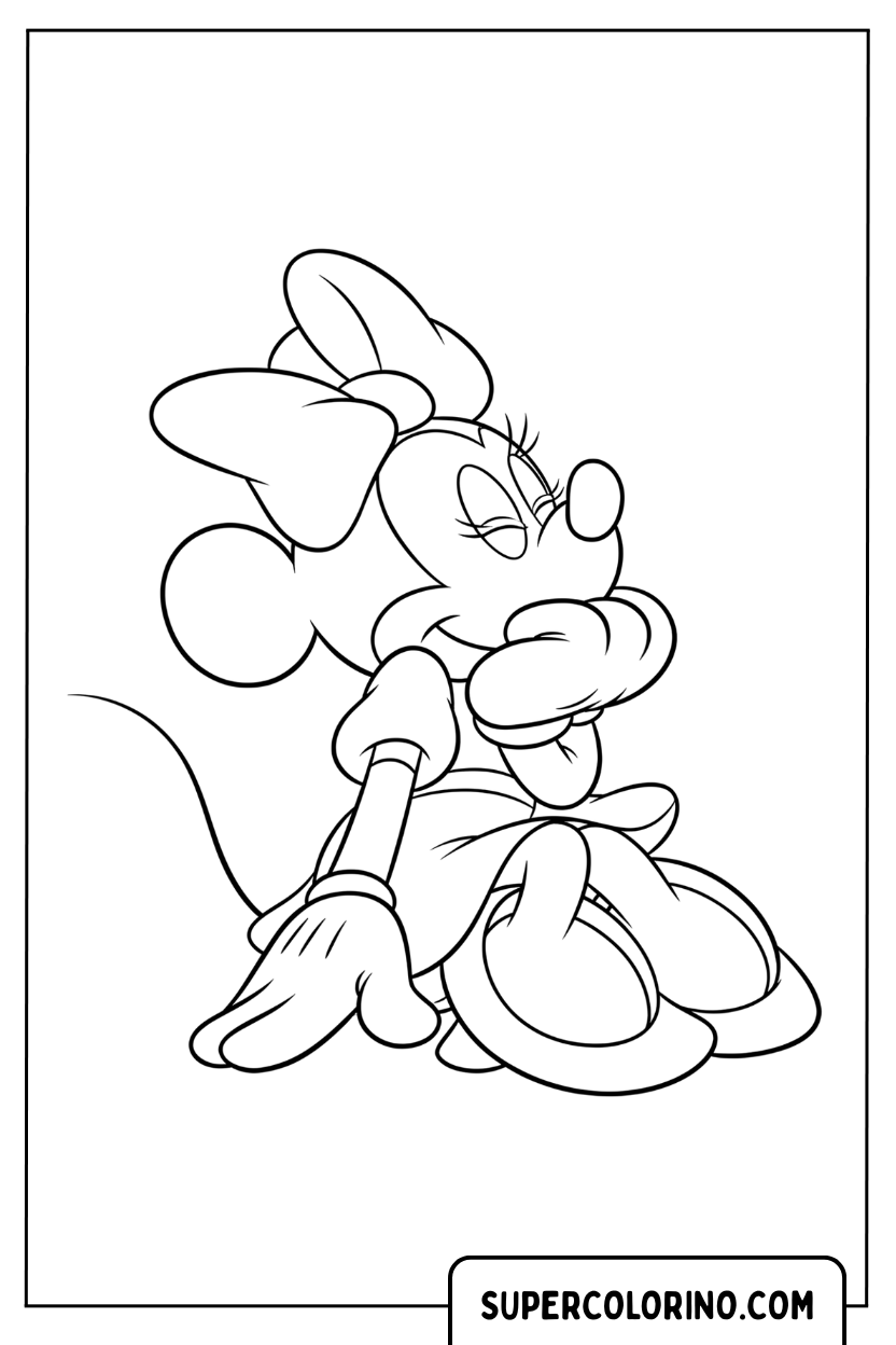 Coloriage de Minnie assise dans un moment de réflexion