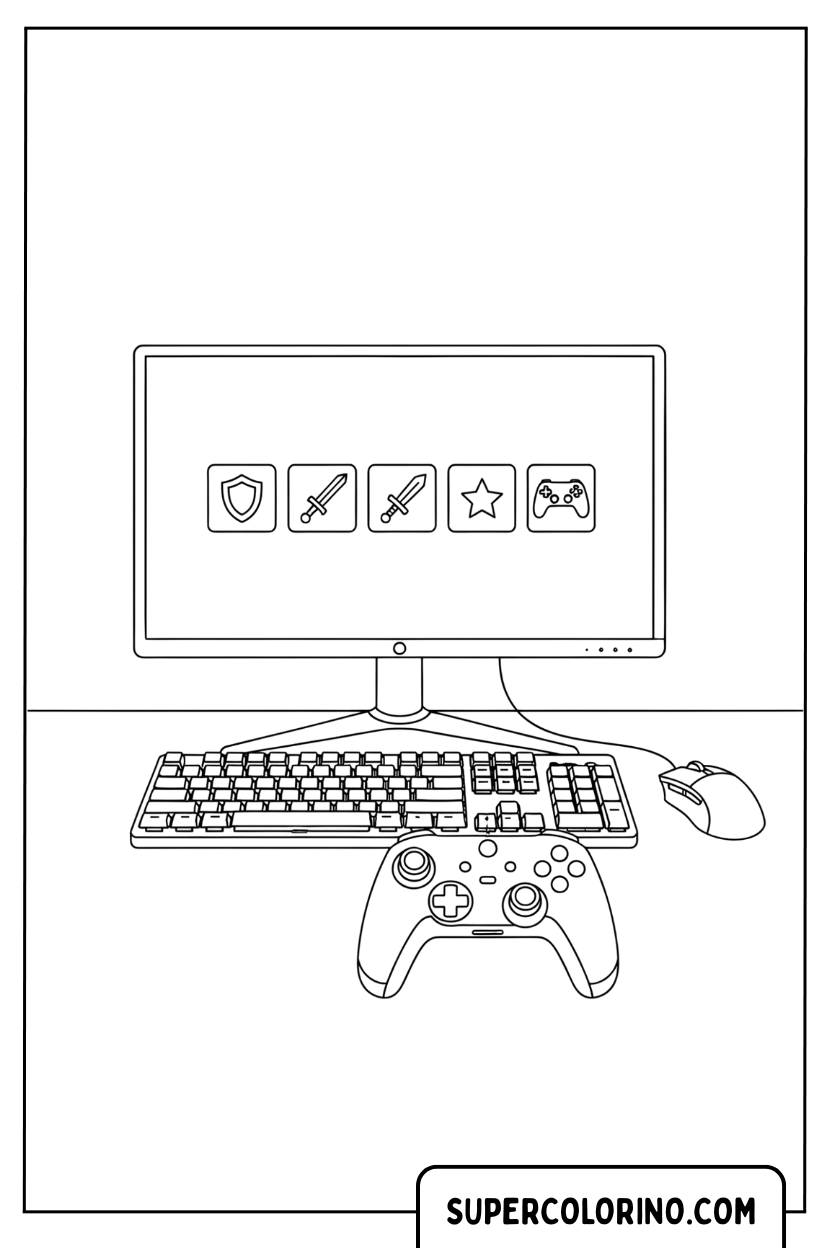 Coloriage d'un ordinateur avec une manette de jeu