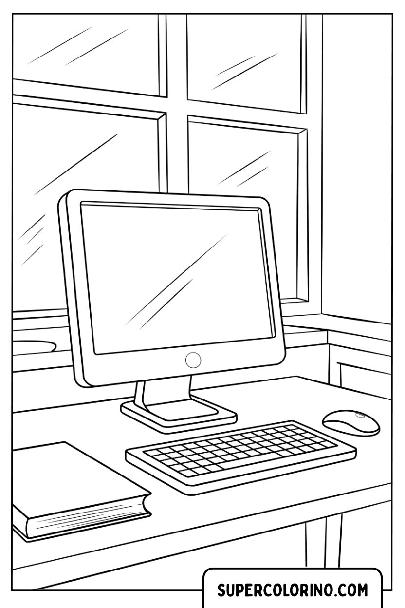 Coloriage d'un ordinateur près de la fenêtre