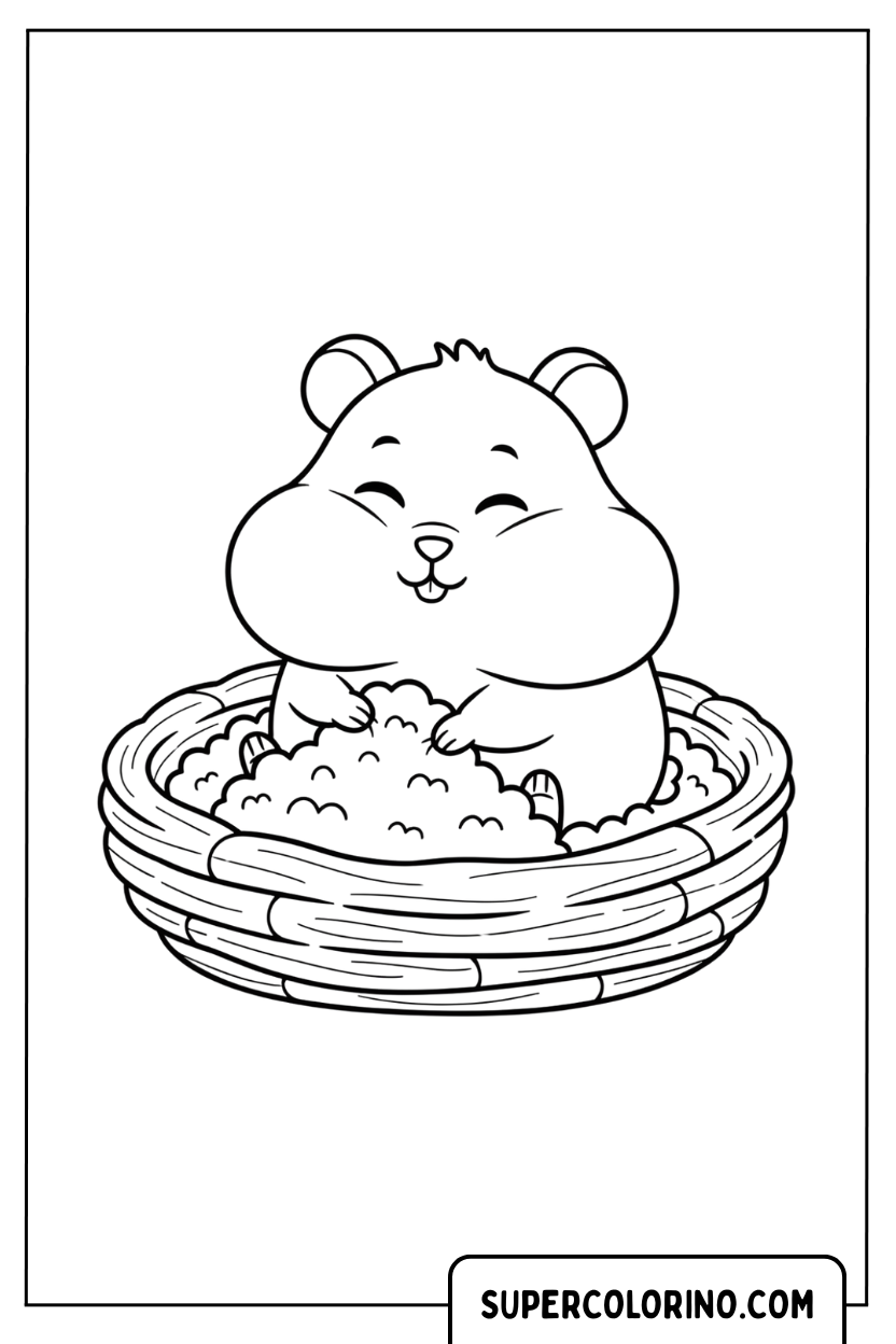 Zeichnung eines Hamsters in einer Schüssel mit Samen zum Ausmalen
