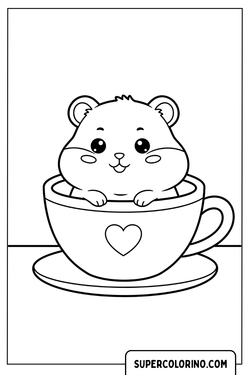 Zeichnung eines Hamsters in einer Teetasse zum Ausmalen