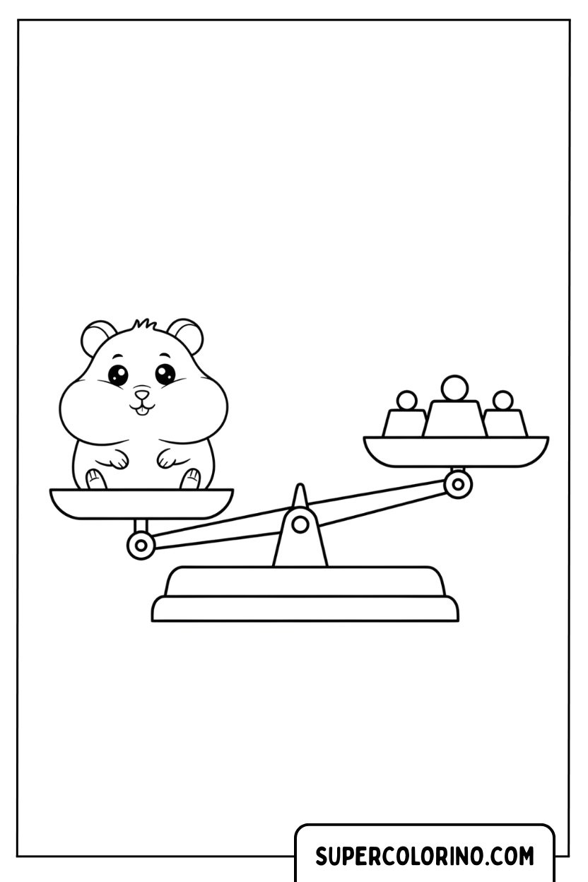 Malvorlage eines Hamsters auf der Waage