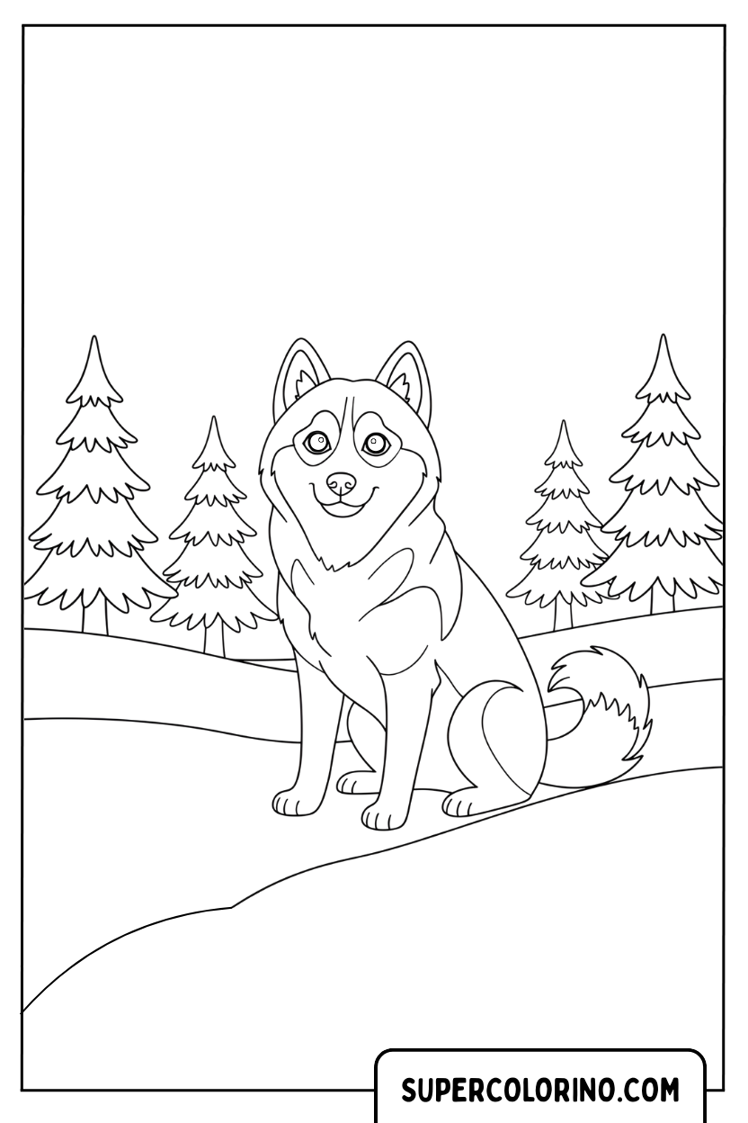 Malvorlage eines Husky-Welpen im Schnee