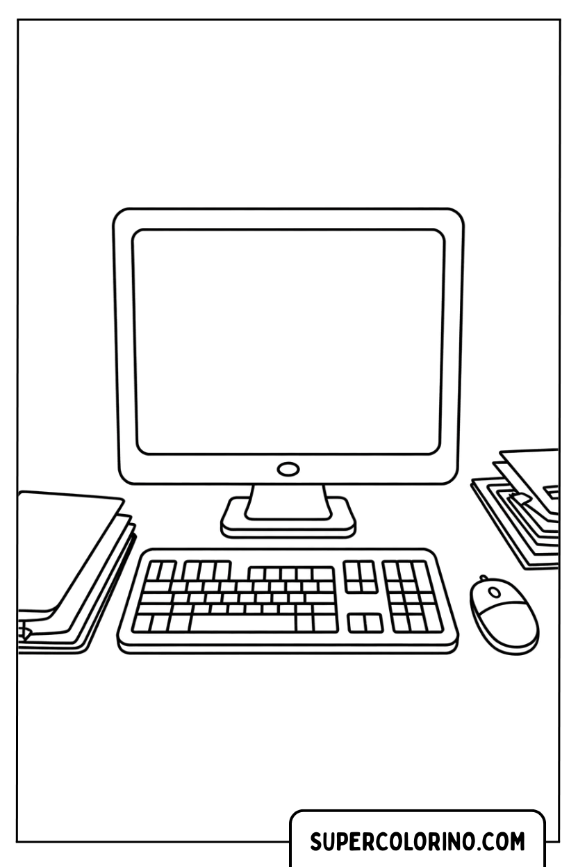 Conception d'un bureau avec clavier complet à colorier