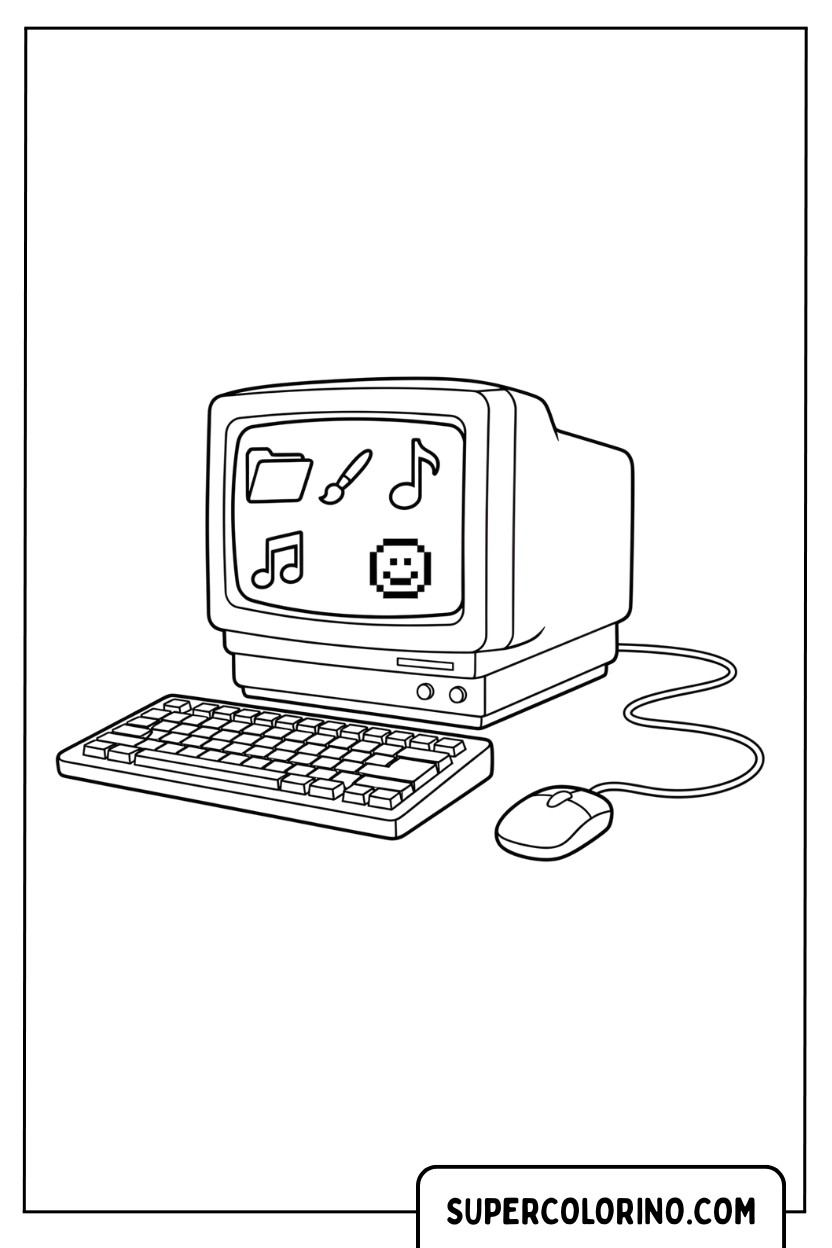 Coloriage d'un vieil ordinateur vintage