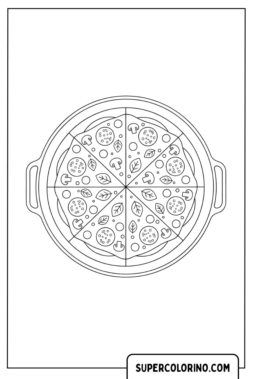 Ontwerp van een pizza in een pan om in te kleuren