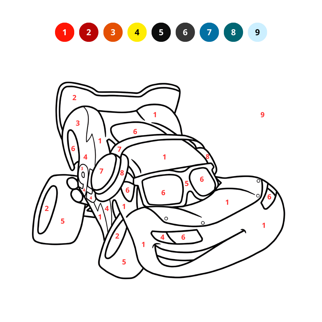 Coloriage par numéros Lightning McQueen